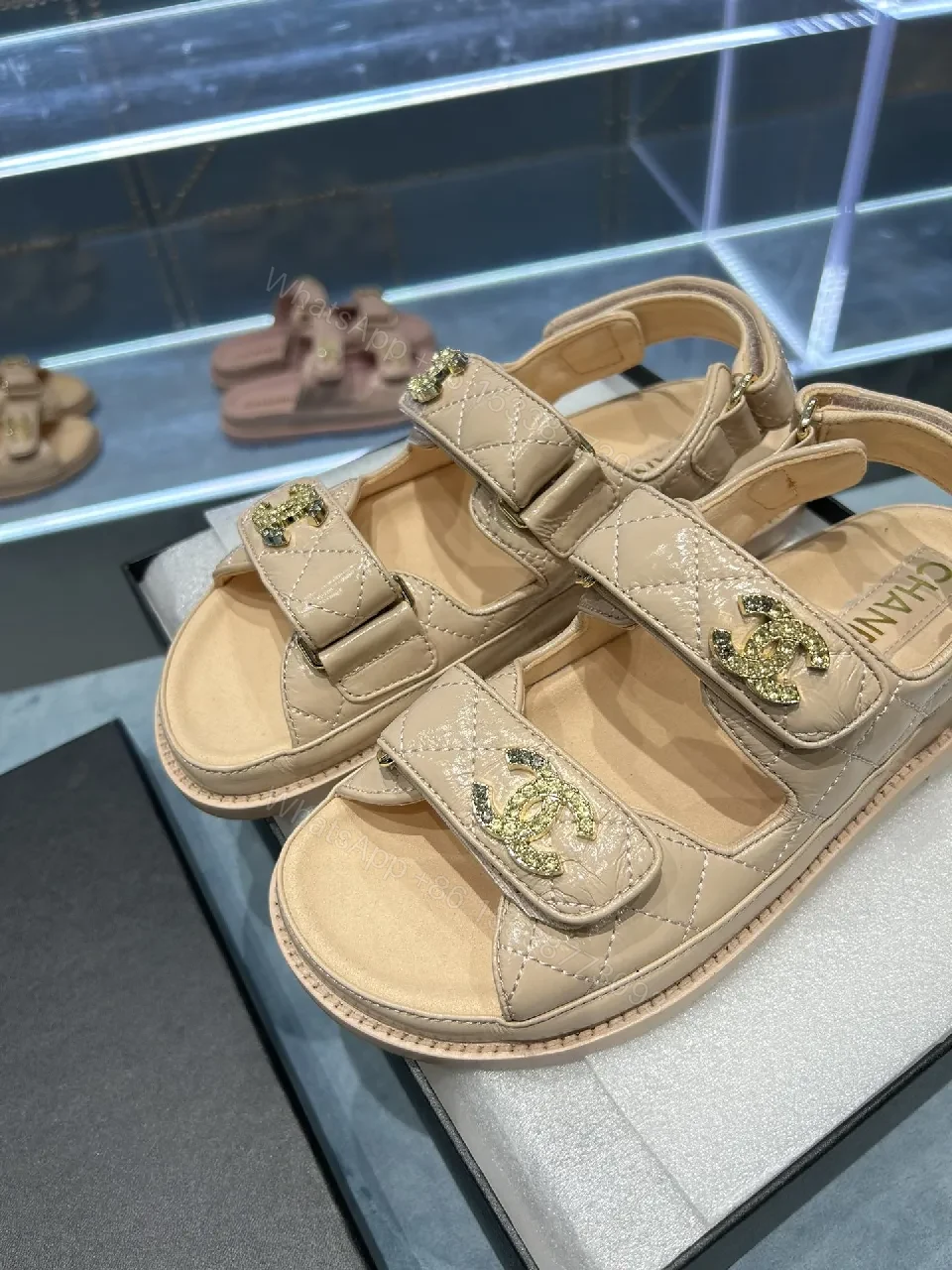 View 9 of Beige Faux Leather Sandals • Quilted Straps • Everyday Luxury
