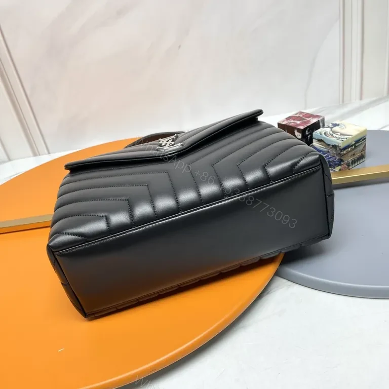 View 7 of Quilted YSL-Style Messenger Bag - Black Leather, Luxe Hardware