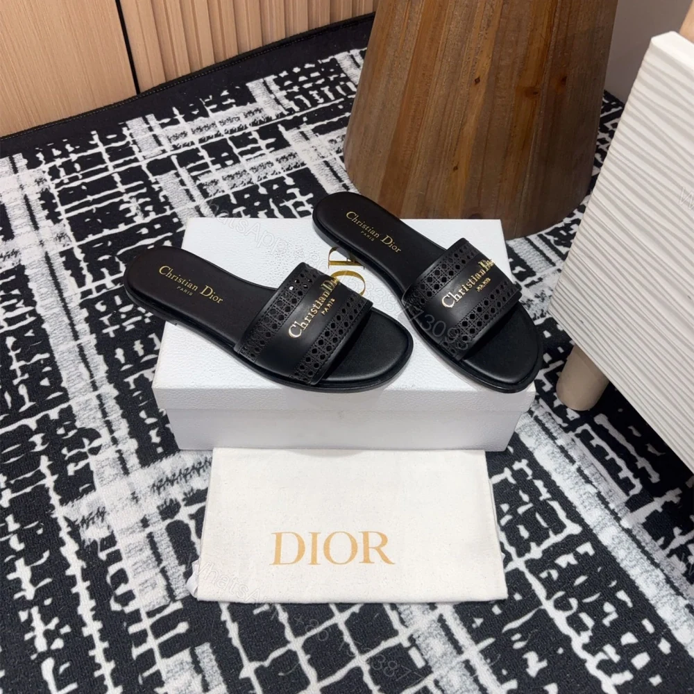 View 3 of 高仿Dior*D-Lane系列KCO155圓頭套腳一字拖鞋黑色免檢版