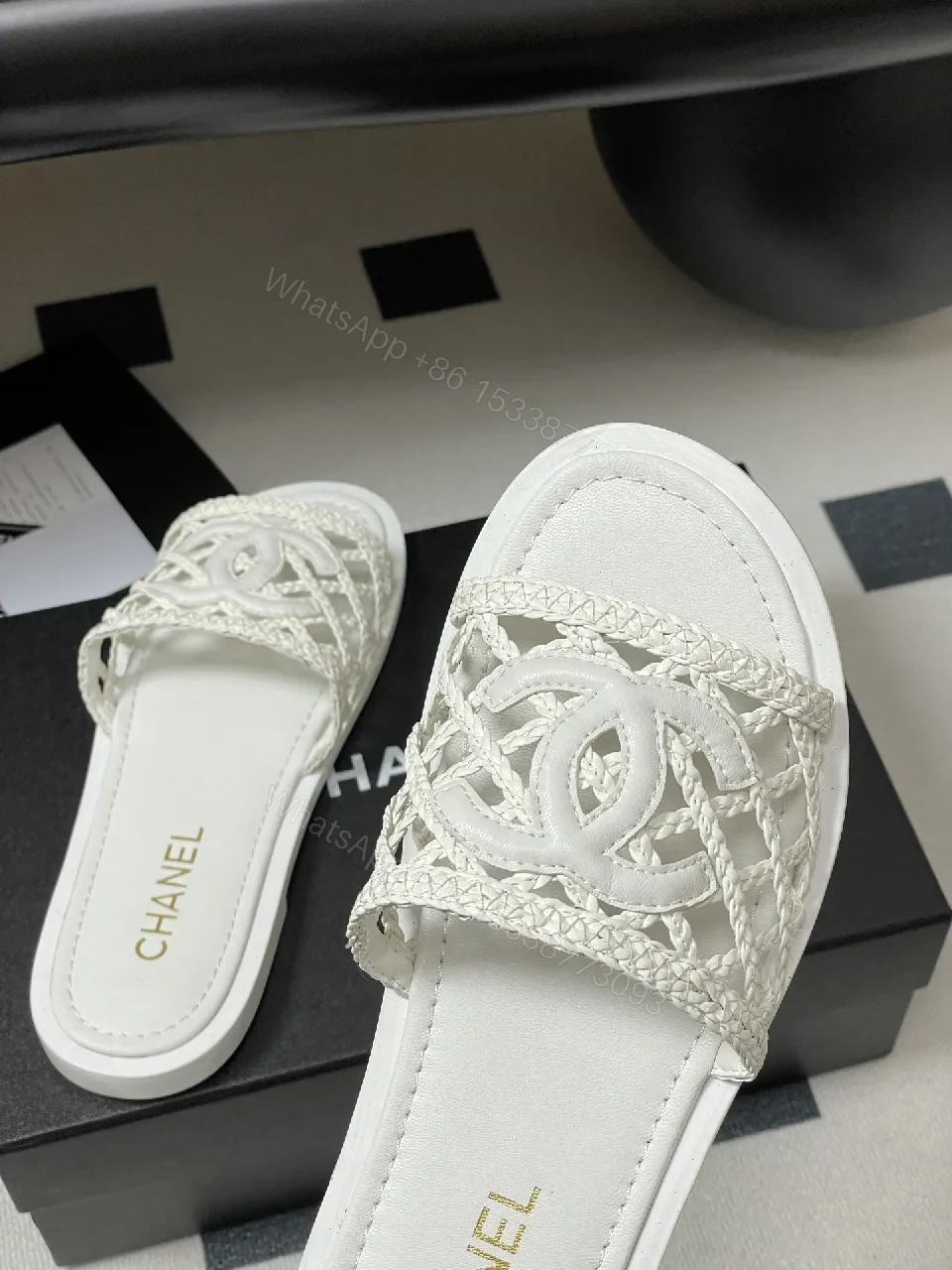 View 4 of White Woven Slide, Luxe Comfort, Open-Toe Footbed