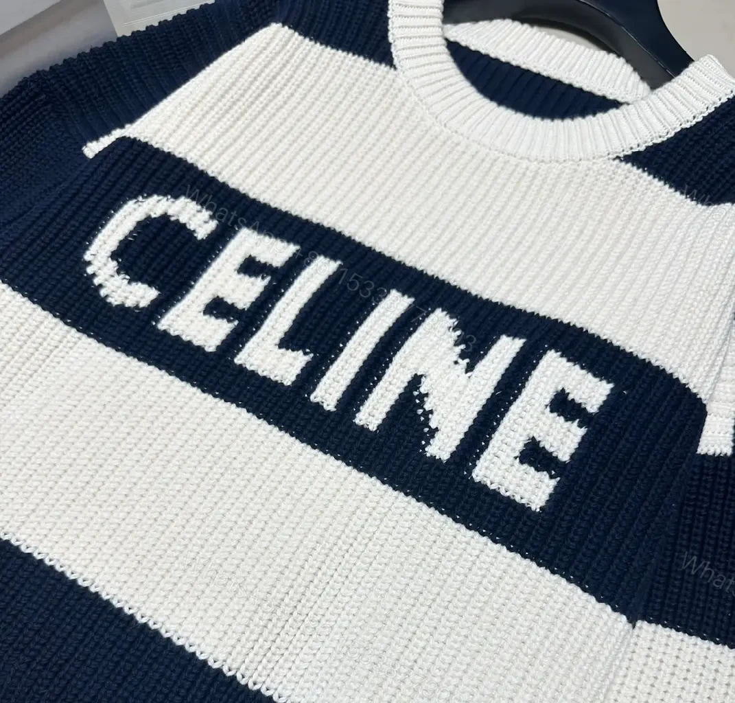 View 8 of Chunky Navy & Cream Knit Sweater - Designer-Inspired Comfort, All-Season