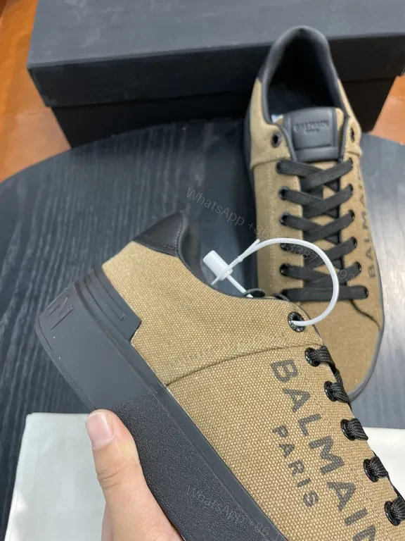 View 9 of Olive Canvas Balmain Sneakers: Luxe Low-Profile Comfort