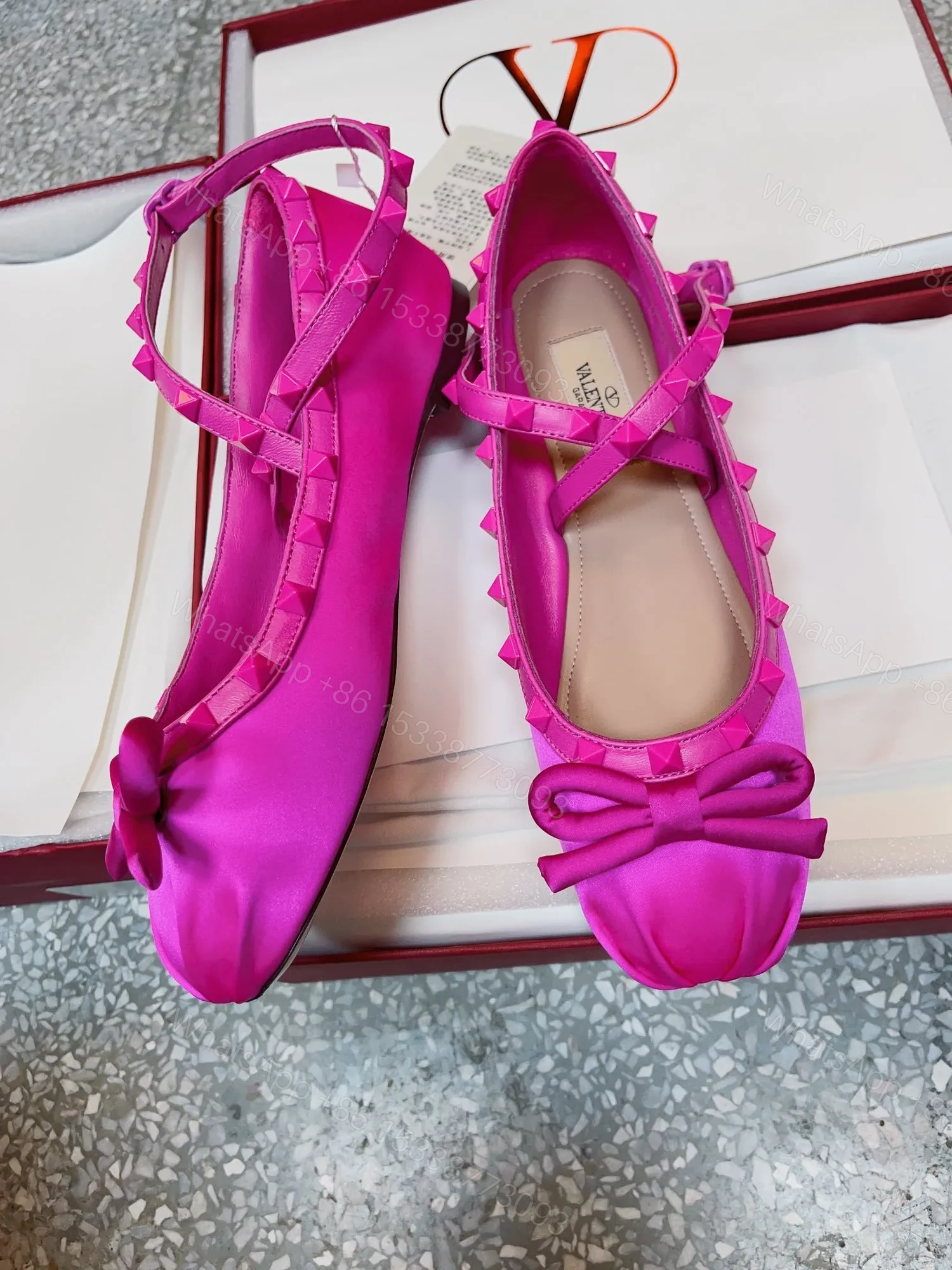 View 6 of Valentino Women Pink Satin Bow Strap Flats