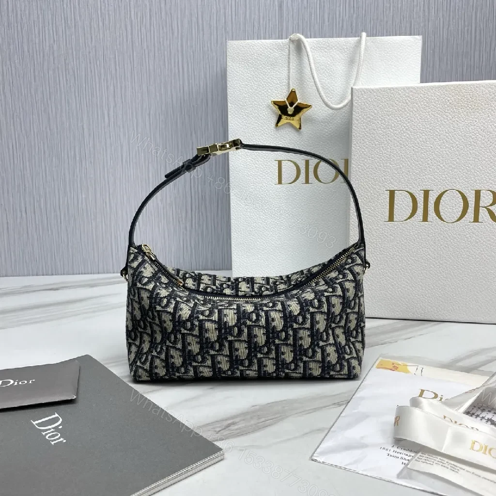 View 8 of Compact Luxury Pouch: Dior-Patterned Mini Bag with Gold Hardware