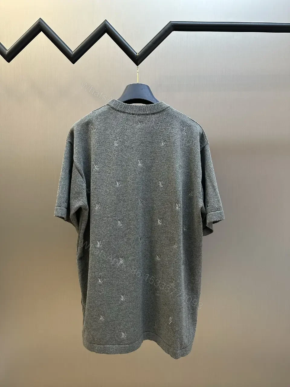 View 5 of Gray Knit Crewneck Monogram Luxury Sweater-Dress Hybrid