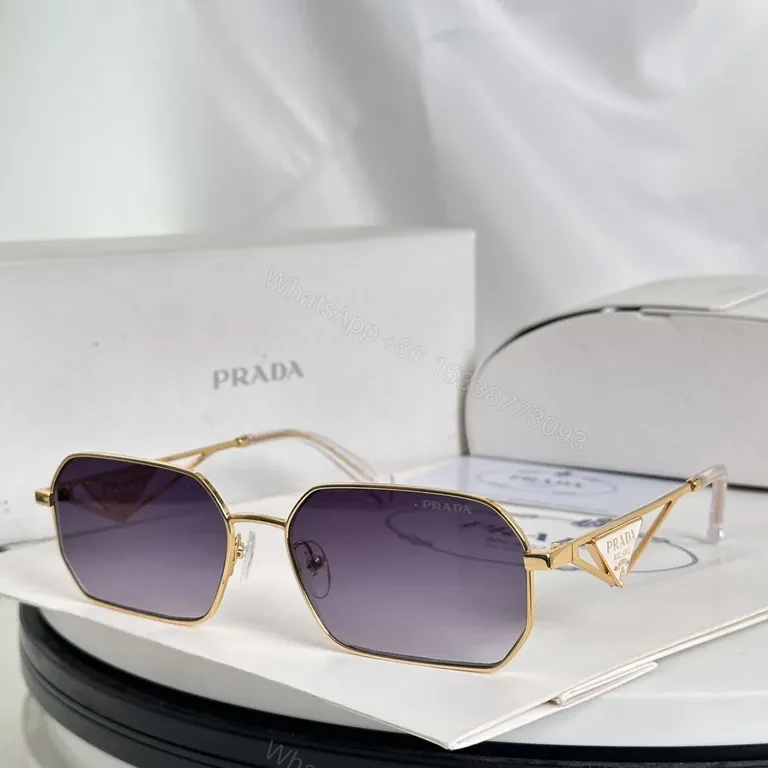 View 3 of Geometric Luxe Sunglasses: Gold-Tone Frame, UV Glasses, Prada-Style Luxury