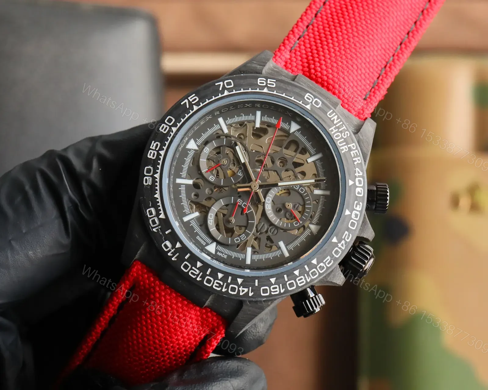 View 3 of Rolex Daytona Skeleton Carbon Red Strap Edition 40mm RG-DAYTONA-SKELETON-CARBON-RED