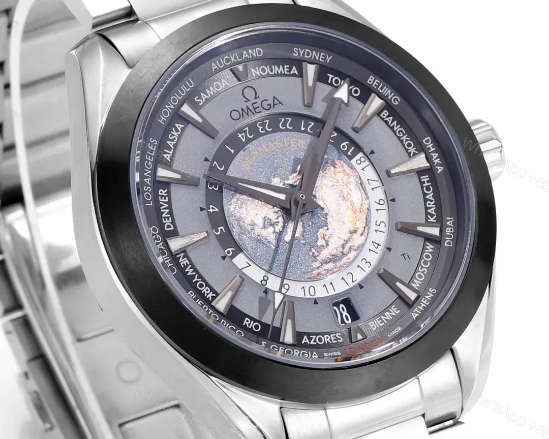 View 4 of Omega Super Clone Seamaster Aqua Terra Worldtimer Blue Dial Steel Bracelet Premium 43MM OMEGA-AT-WT43-BLU-SS