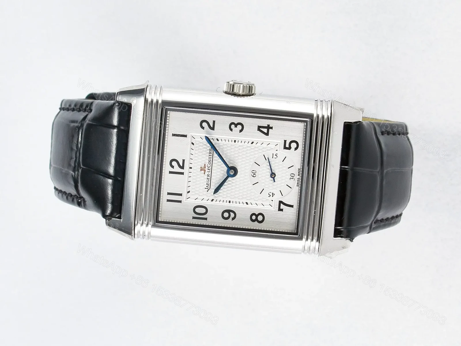 View 5 of Reverso Classic Duoface Small Seconds SS MGF Best Edition White Guilloché Dial on Black Leather Strap A854A