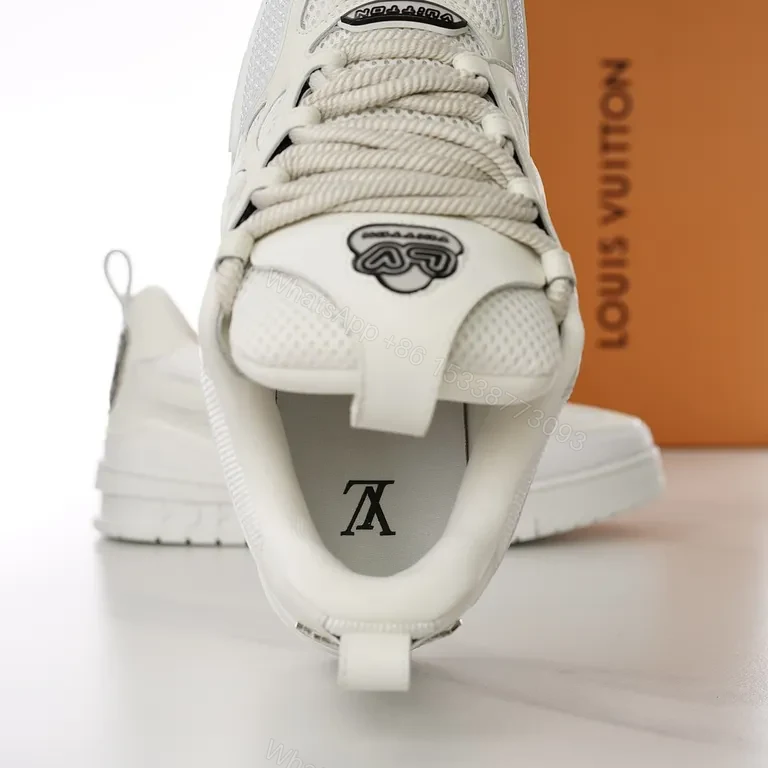 View 6 of White Leather & Mesh Luxury Sneaker: Subtle LV Star Accent