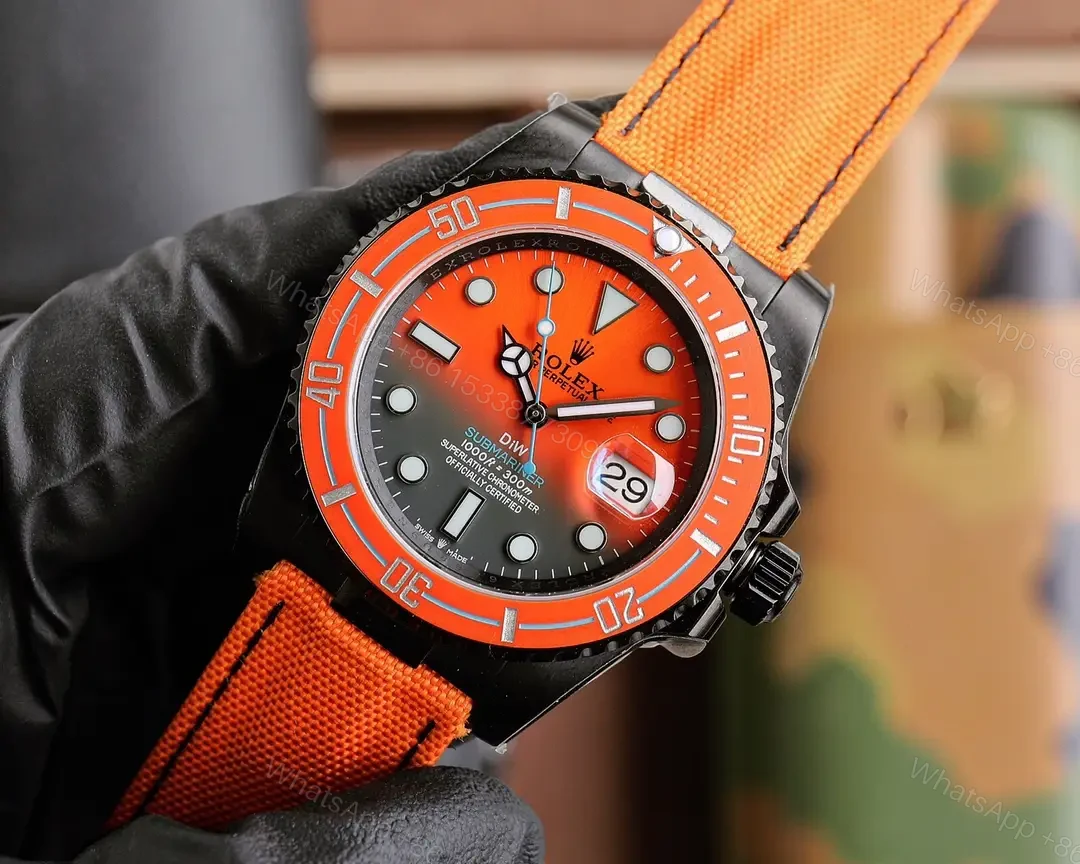 View 3 of Best Rolex DIW Submariner Orangereplica 4oMM Orange Velcro Strap Edition RG-DIW-SUB-ORANGE-VELCRO-40