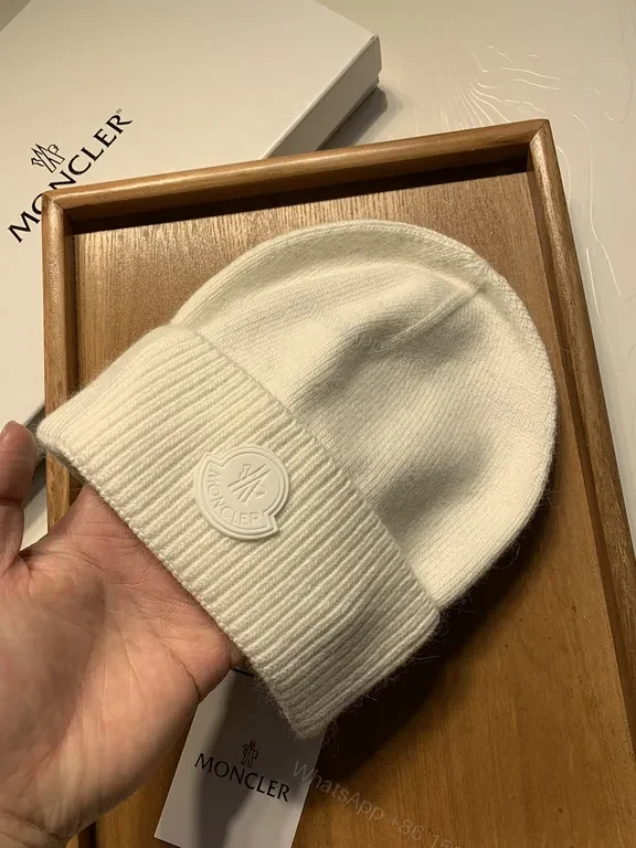 View 3 of Moncler White Cashmere-Blend Knit Beanie, Luxury Style