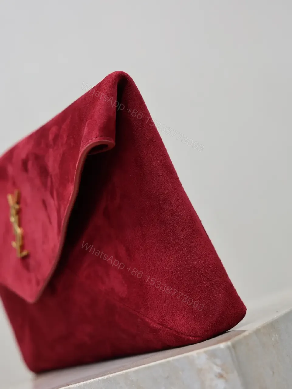 View 9 of Velvet Red Clutch: Gold Hardware Envelope Evening Bag