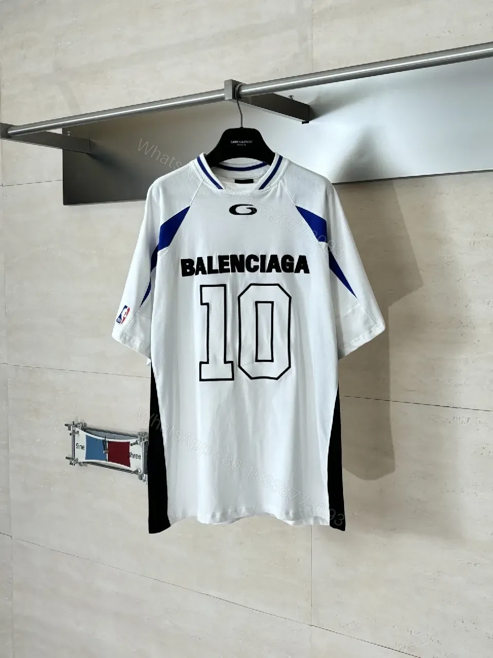 View 10 of Bold Performance Jersey: White/Blue, Luxe Streetwear Top