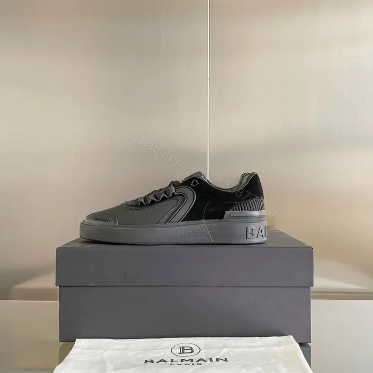 View 7 of Monochrome Mastery: Black Leather Balmain Sneaker, Luxury Casual