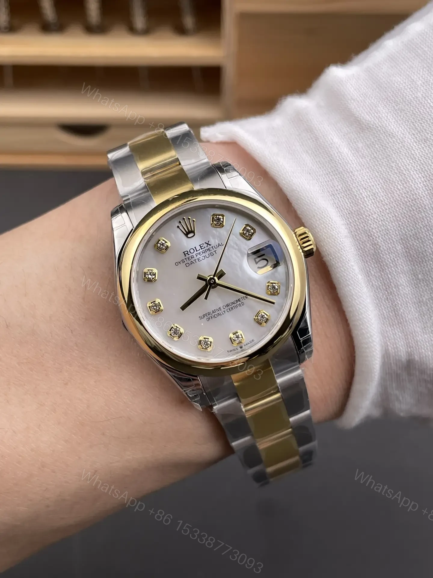 View 9 of Rolex Datejust 31 Stainless Steel Yellow Gold Domed MOP Oyster 278243-0027