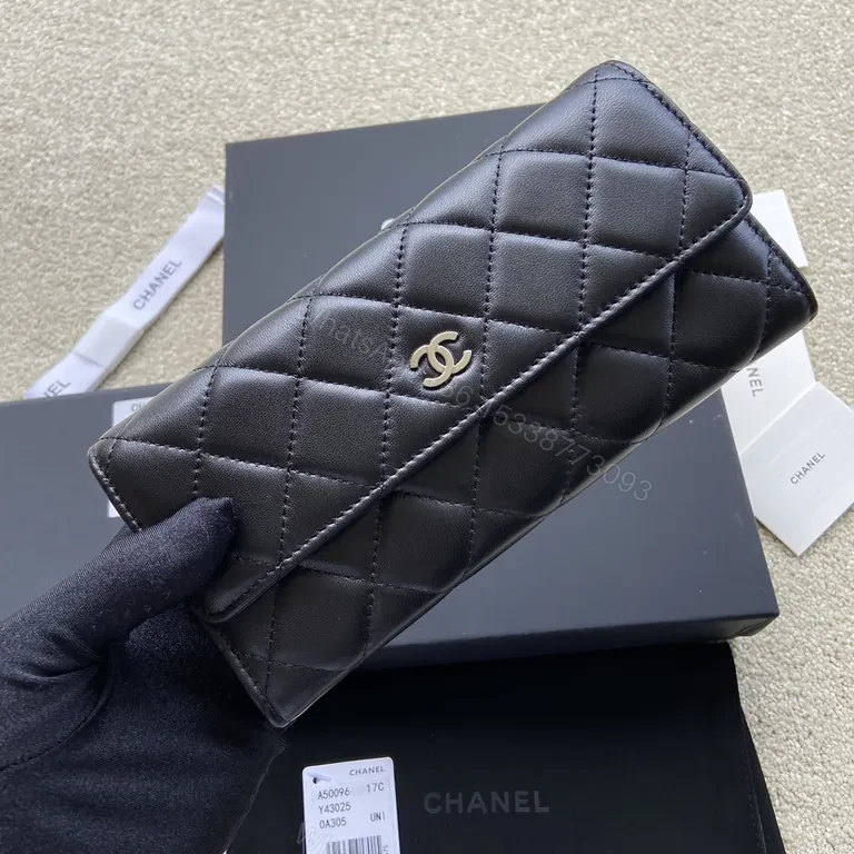 View 3 of Chanel-Inspired Quilted Wallet â€“ Black Leather, Compact Frame