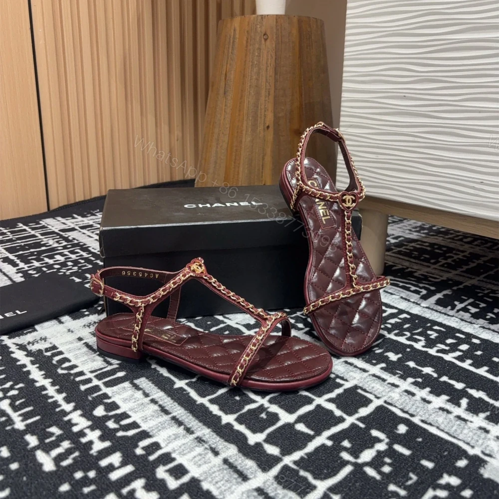 View 8 of 高仿Chanel*25C系列G46111A小羊皮平底涼鞋紅色免檢版