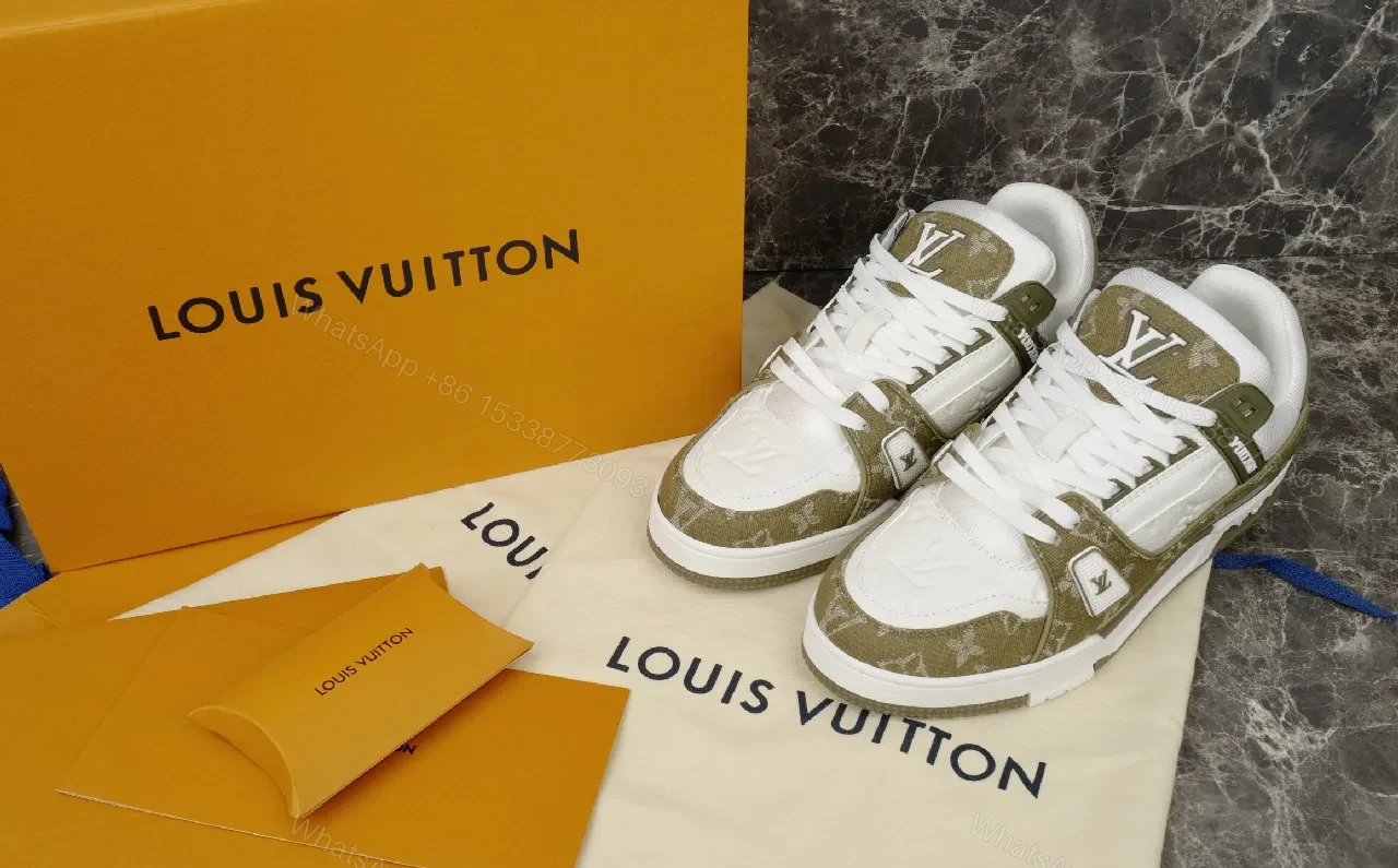 Beige Leather High-Top Sneaker with LV Motif and Strap — view 1
