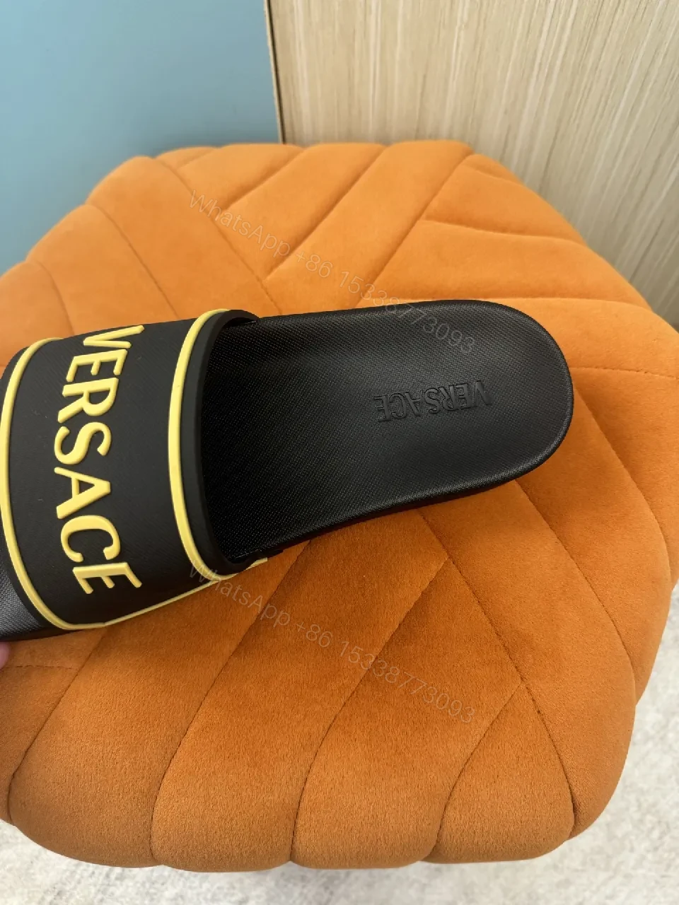 View 3 of Patterned Comfort Black Slip-Ons: Bold Logo Elevated Style