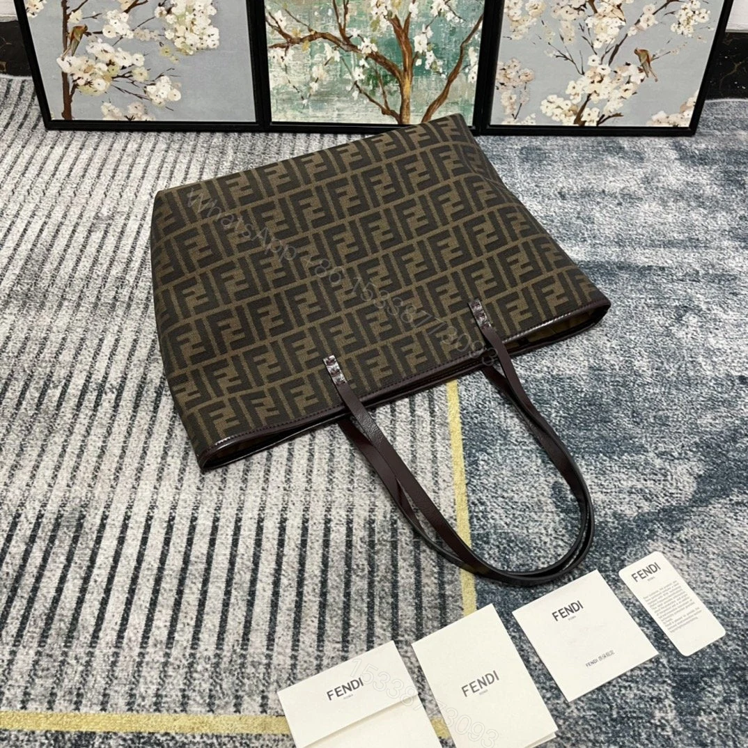 View 3 of Fendi Tobacco Blue Zucca Print Coated Canvas Medium Roll Tote Bag