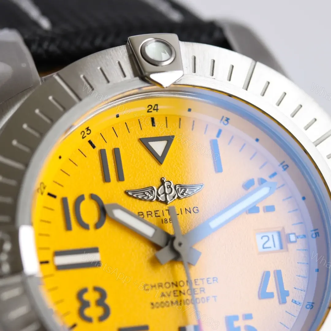 View 6 of ZF Factory Breitling Avenger Automatic 45 Seawolf Watch – Yellow Dial, Stainless Steel Case, Black Strap