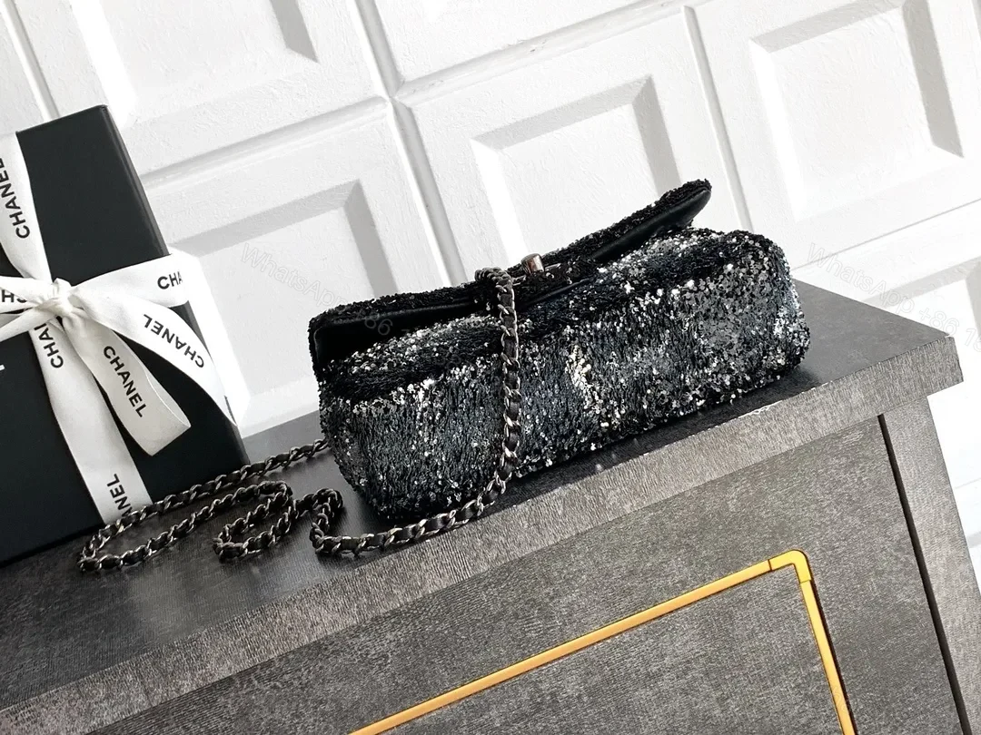 View 2 of Glossy Night Out Bag: Sequin-Quilted Chain-Top Shoulder Bag