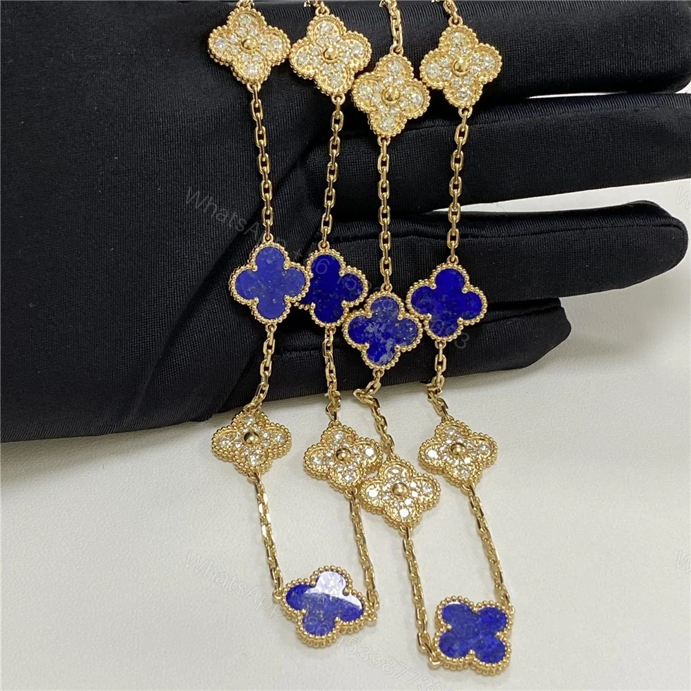 View 6 of Van Cleef & Arpels 18K Yellow Gold 20 Motifs Diamonds And Lapis Alhambra Necklace