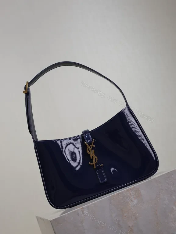 View 9 of Navy Satin-Gloss Crossbody with Gold YSL Hardware