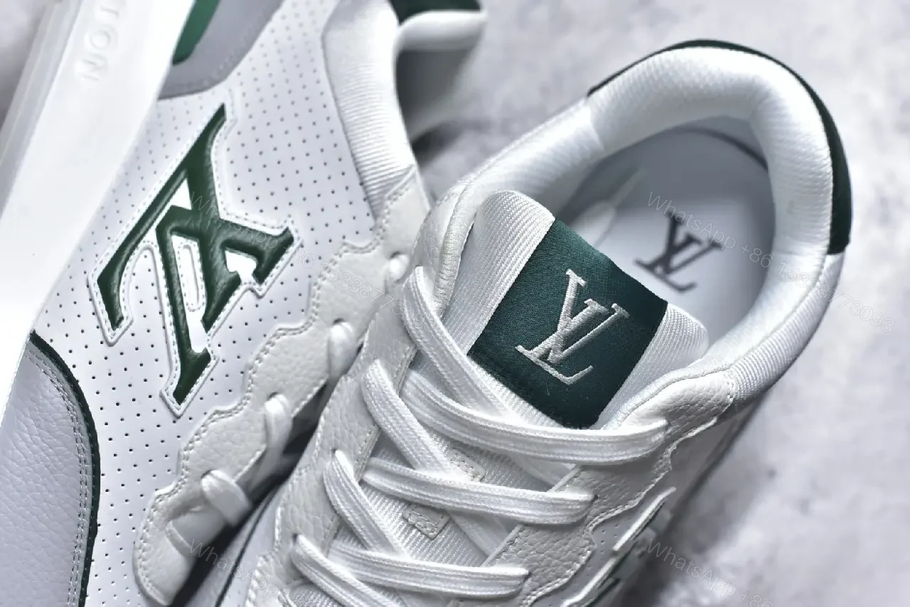 View 9 of Modern Knit-Sneaker in Grey Leather with Green Accents, Comfortable Everyday Luxury