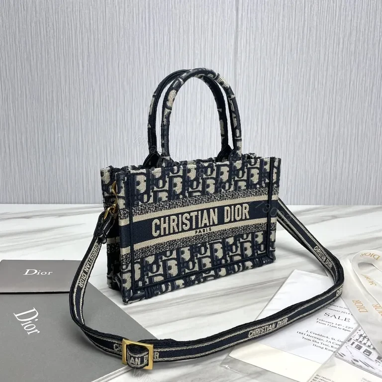 View 4 of Navy Dior Monogram Tote: Elegant Jacquard, Versatile Style