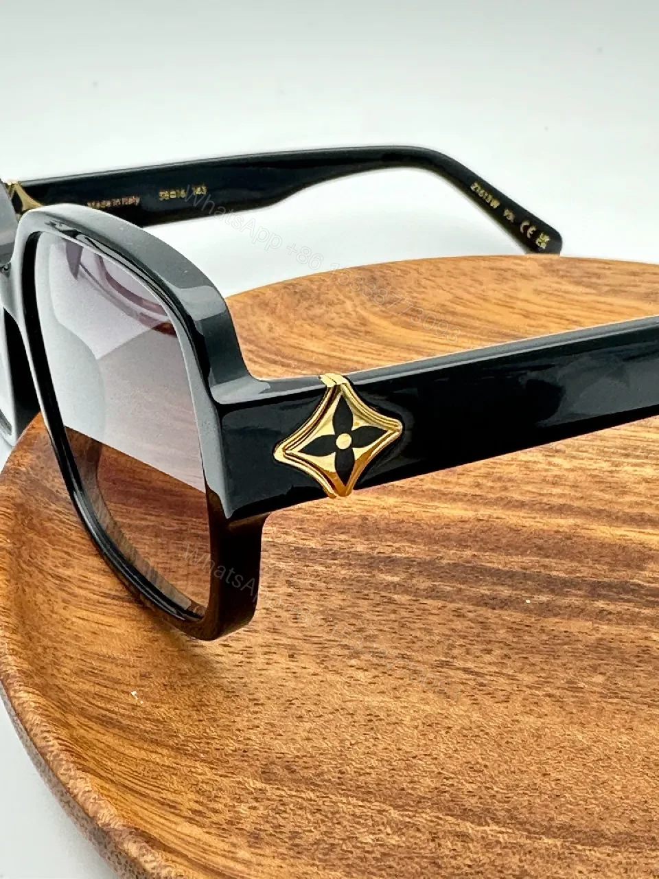 View 9 of Shiny Black Acetate Block-Frame Sunglasses, Designer-Inspired