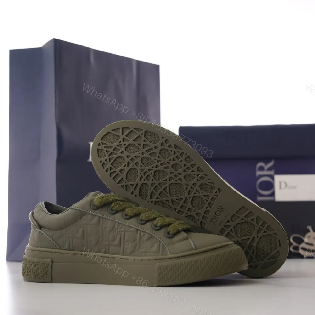 View 8 of Olive Luxe Olive Suede-Leather High-Top Sneaker with Monogram Embossing