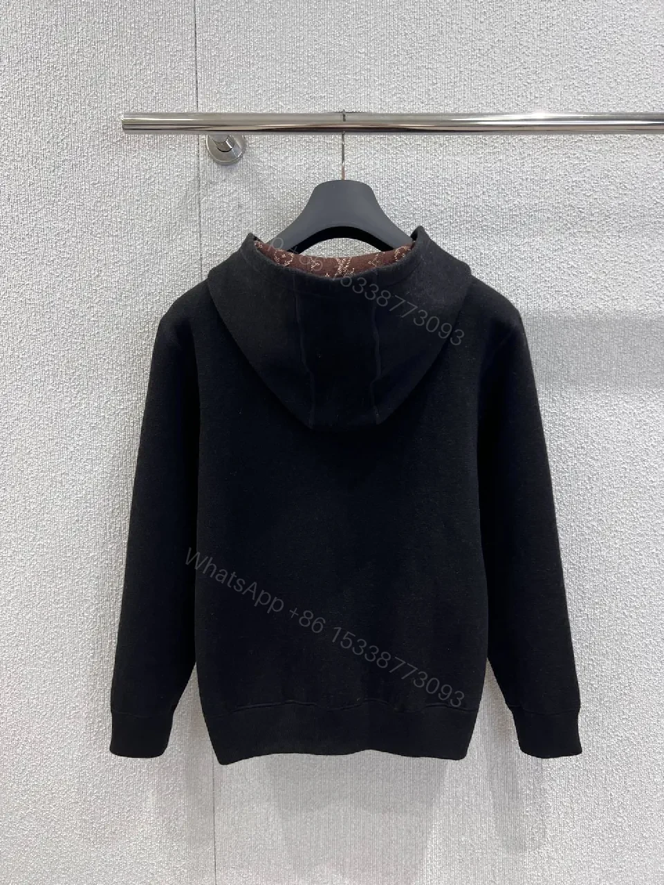 View 8 of Black Zip Hoodie with Luxury LV Detailing