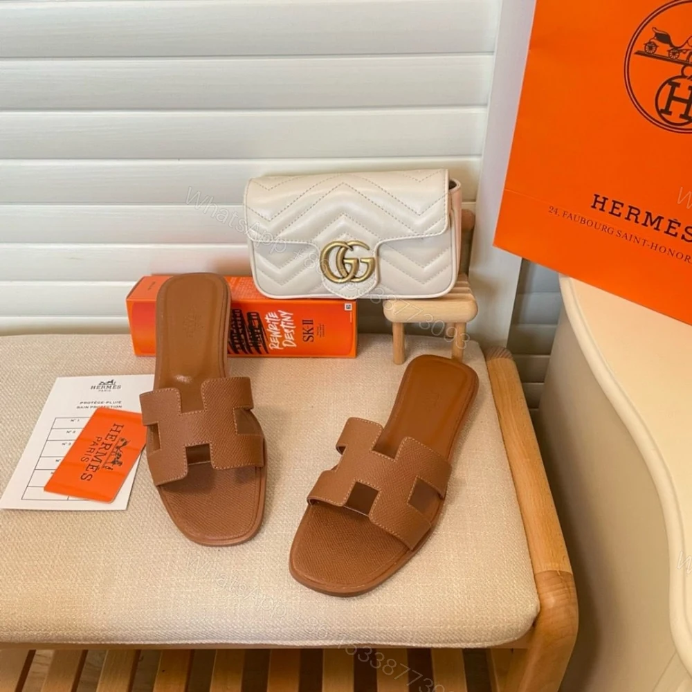 View 3 of Hermes Slippers Flat Oran Brown H021056Z
