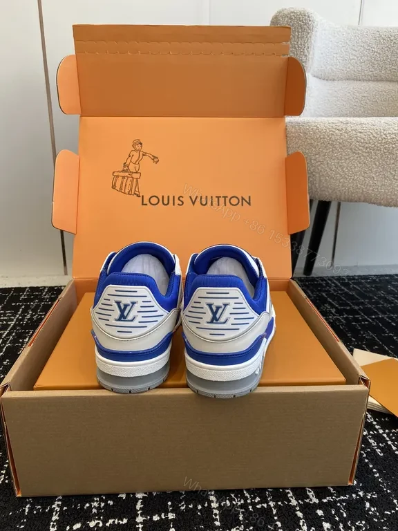 View 4 of Blue & White LV-Inspired High-Top Sneakers: Premium Comfort/Everyday Luxury
