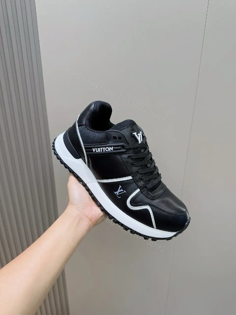 View 8 of Black Leather Luxe Runner: Modern High‐Top Sneakers