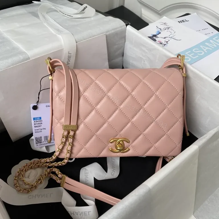 Soft Pink Quilted Leather Shoulder Bag with Gold Hardware - Lux Collection — view 1