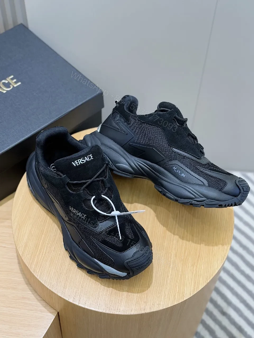 View 9 of Bold Versace-Style Black Knit Sneaker with Luxe Detailing