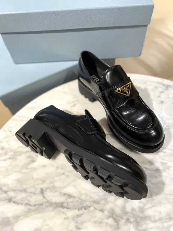 View 6 of Prada Black Calf-Leather Lug-Sole Loafers