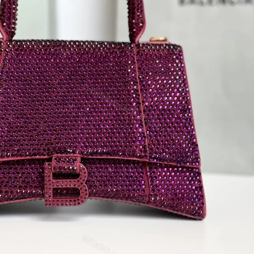 View 4 of 高仿Balenciaga*Hourglass系列沙漏包滿鑽紫色S