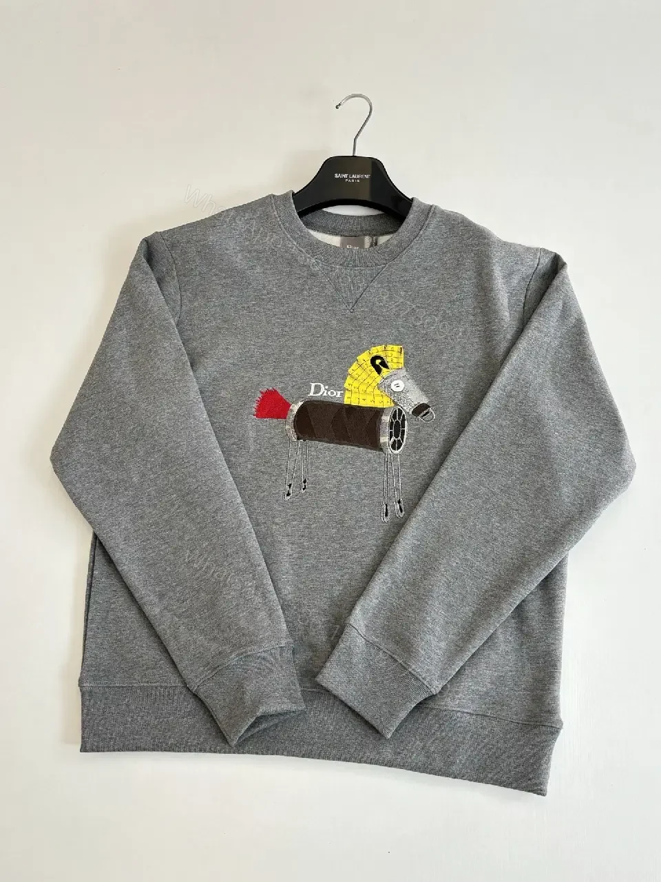 View 4 of Grey Heather Embroidered Crewneck Sweatshirt – Premium Casual, Durable Knit