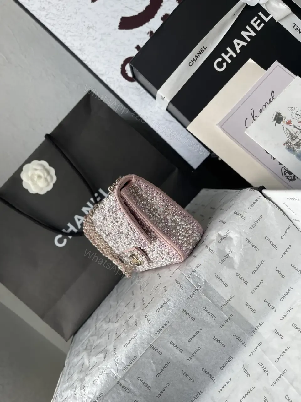 View 9 of Pink Rhinestone Mini Bag – Luxe Sparkle, Versatile chic