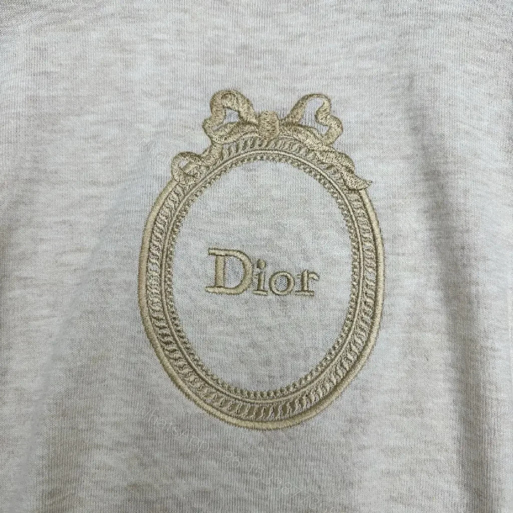 View 9 of Beige Cotton Knit Tee with Gold Crest Emblem