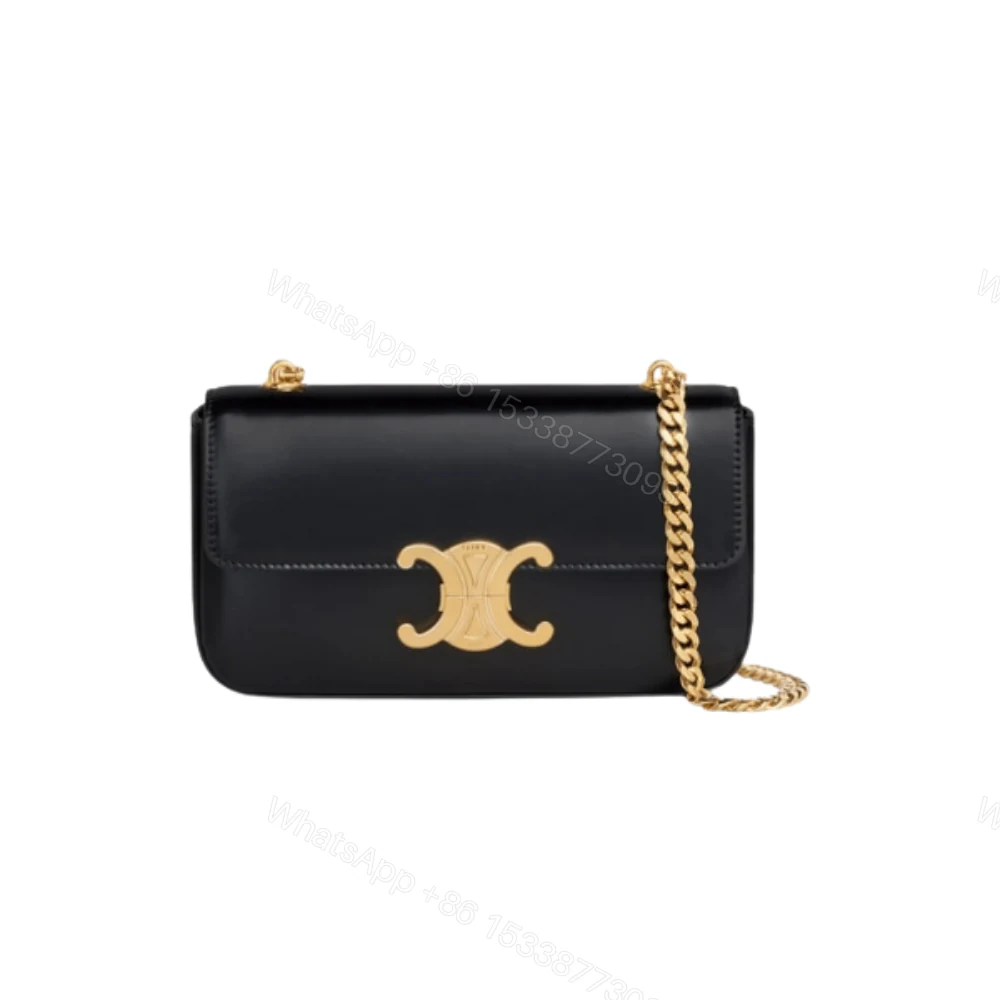 CELINE CHAIN BOX TRIOMPHE BAG IN SHINY CALFSKIN BLACK — view 1