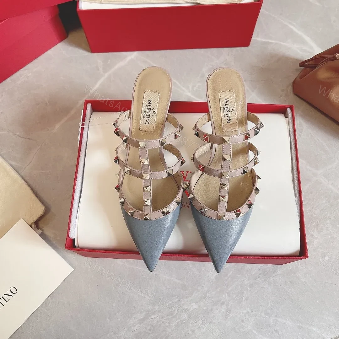 View 5 of Valentino Women Blue Leather Studded Mules