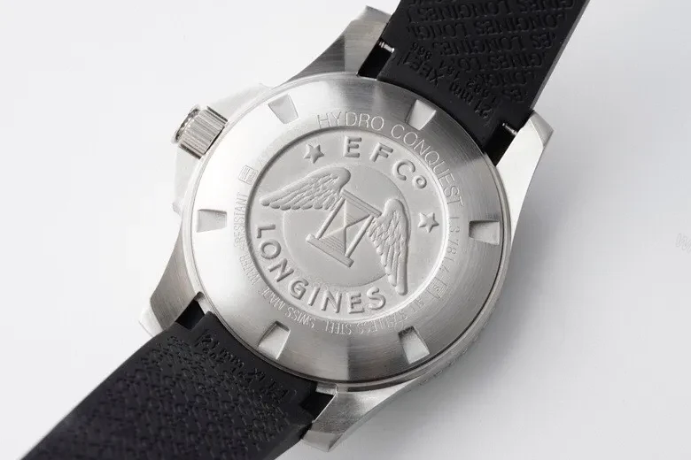 View 8 of Longines Conquest Black Dial Automatic Watch with Stainless Steel Case and Rubber Strap