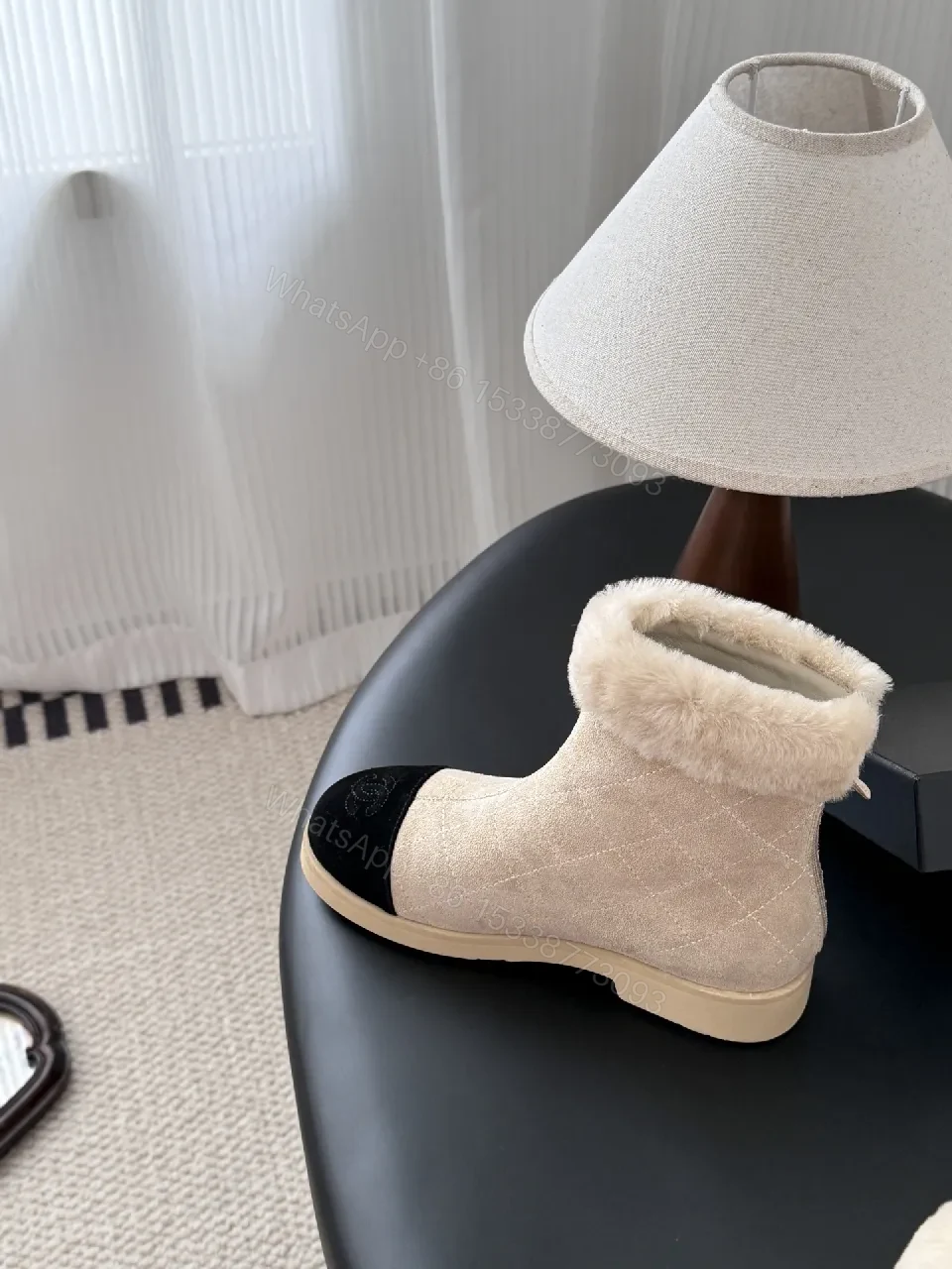 View 5 of Beige Quilted Booties with Black Suede Toe Cap Shine