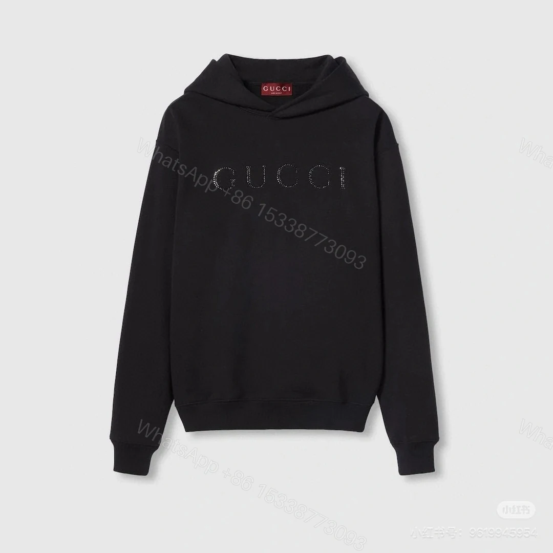 Gucci 原單經典LOGO刺繡連帽上衣 黑色素面款簡約設計 — view 1