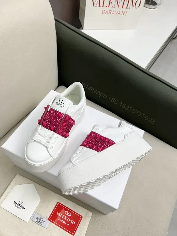 View 7 of Bold White Leather Sneaker Pink Strap Luxe Comfort Sneakers